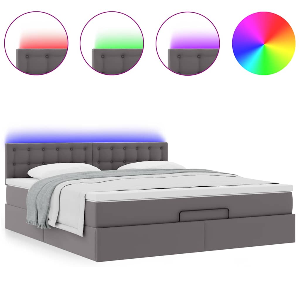 Pouf Letto con Materassi e LED Grigio 160x200cm Similpelle