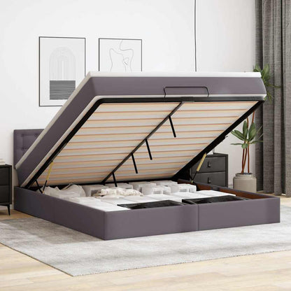 Pouf Letto con Materassi e LED Grigio 160x200cm Similpelle