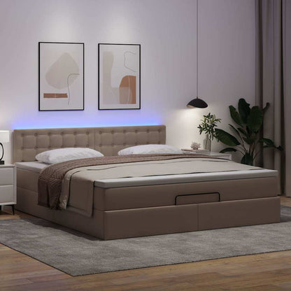 Pouf Letto con Materassi e LED Cappuccino 160x200cm Similpelle