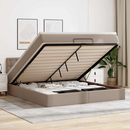 Pouf Letto con Materassi e LED Cappuccino 160x200cm Similpelle