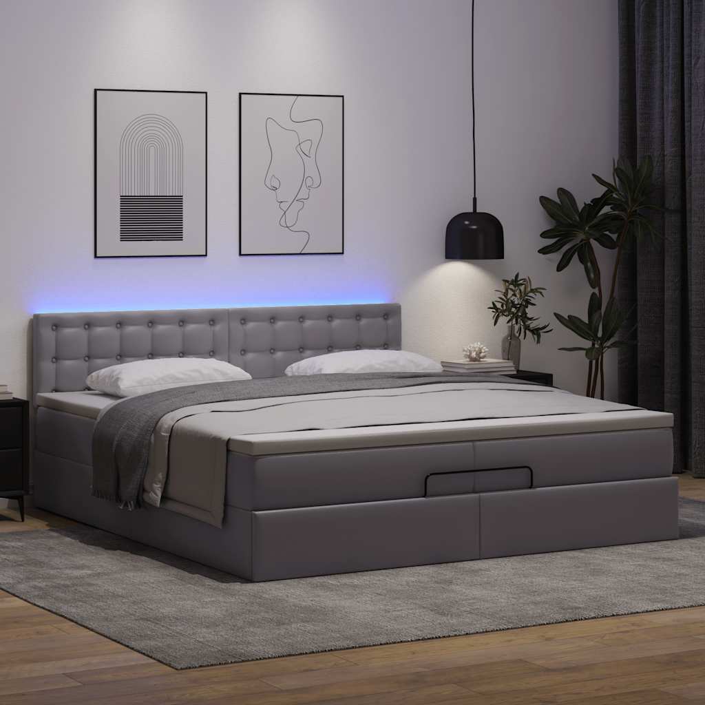 Struttura Letto Pouf con Materasso Grigio 200x200 cm Similpelle
