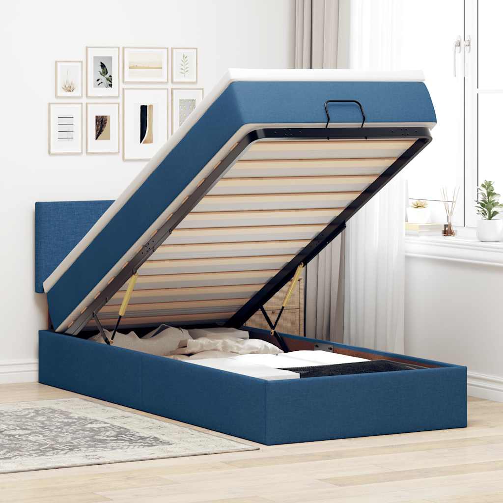 Struttura Letto Pouf con Materasso Blu 80x200 cm in Tessuto