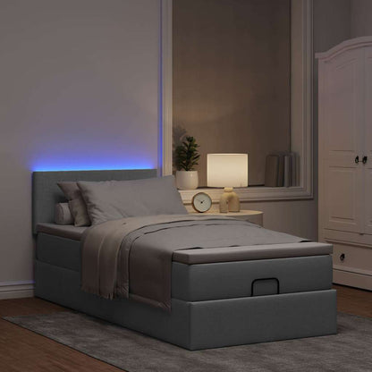 Pouf Letto con Materasso e LED Grigio Chiaro 90x200 cm Tessuto