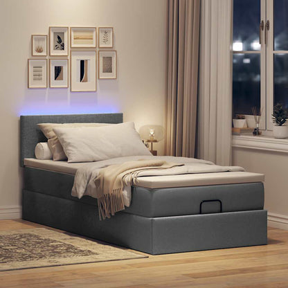 Pouf Letto con Materasso e LED Grigio Scuro 90x200 cm Tessuto