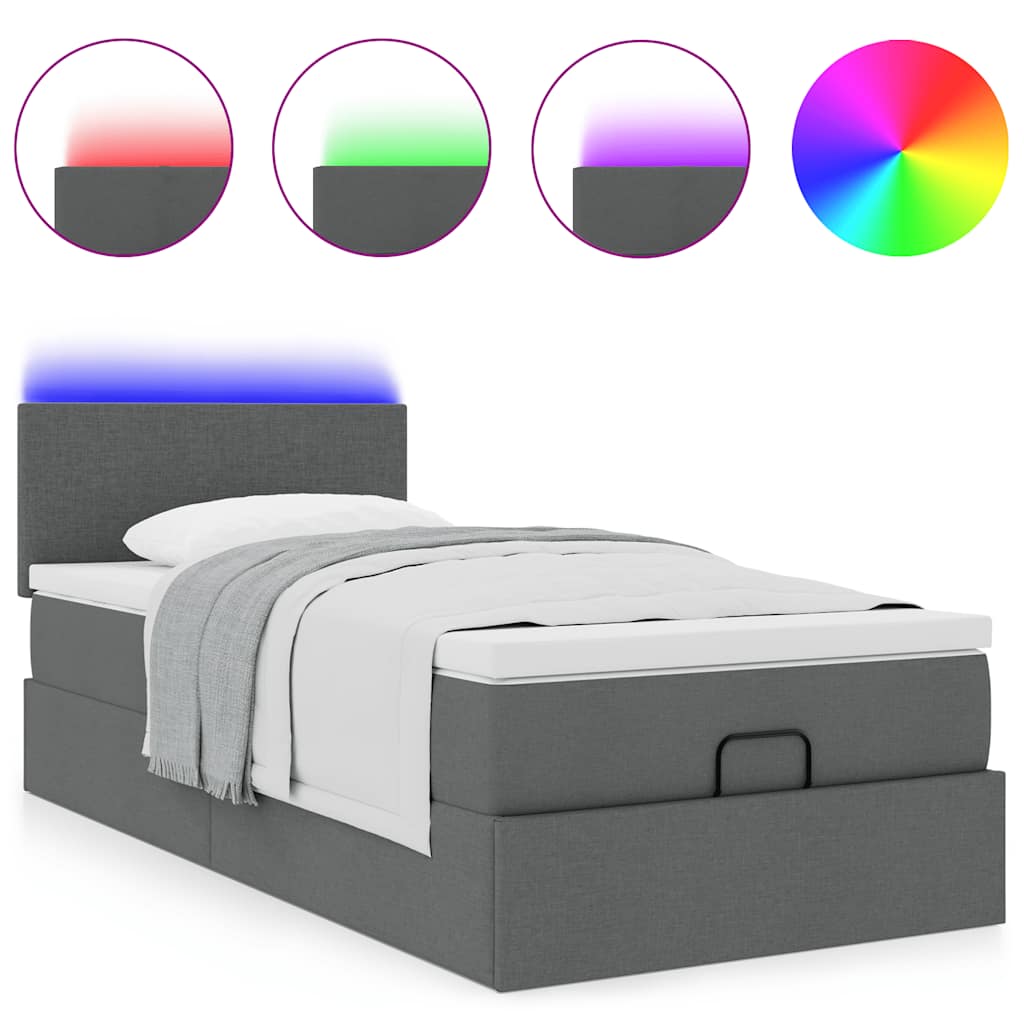 Pouf Letto con Materasso e LED Grigio Scuro 90x200 cm Tessuto