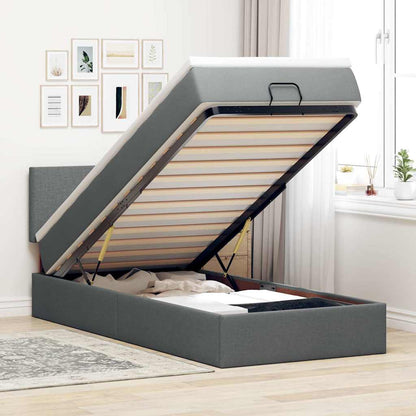 Pouf Letto con Materasso e LED Grigio Scuro 90x200 cm Tessuto