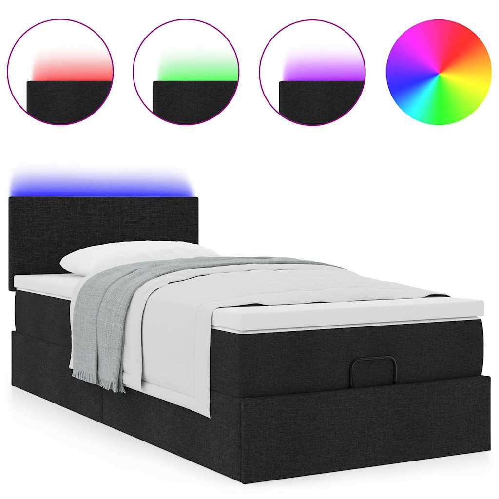 Pouf Letto con Materasso Nero 90x200 cm in Tessuto
