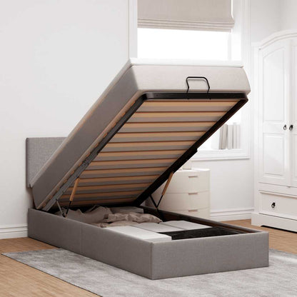 Pouf Letto con Materasso e LED Tortora 90x200 cm in Tessuto