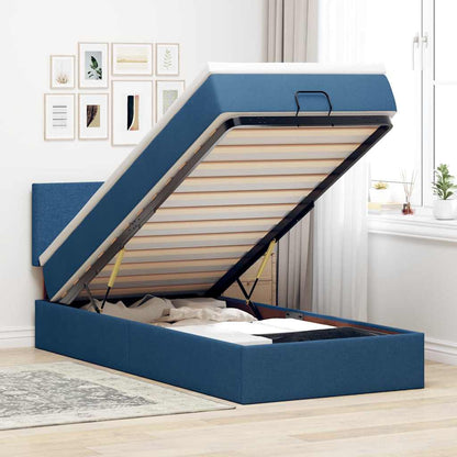 Pouf Letto con Materasso e LED Blu 90x200 cm in Tessuto