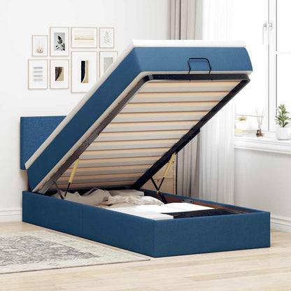Pouf Letto con Materasso e LED Blu 100x200 cm in Tessuto