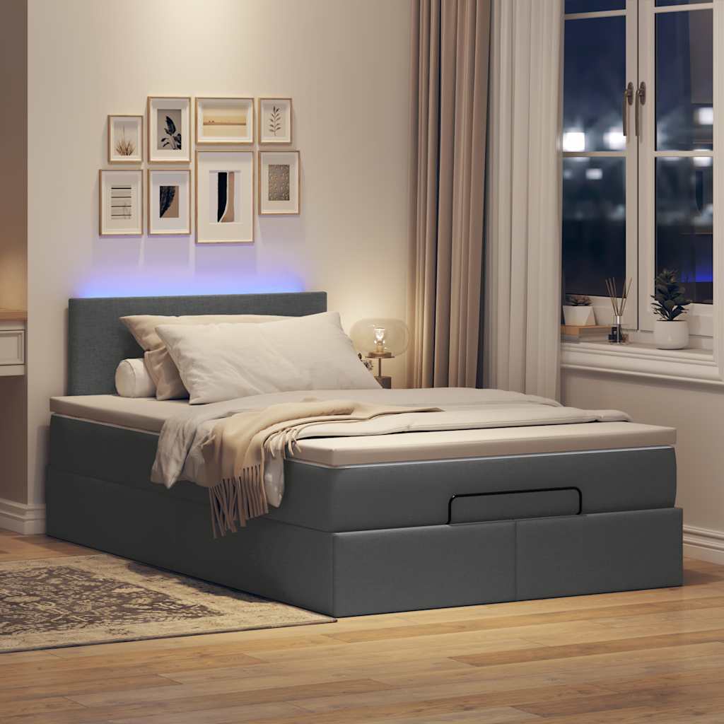 Pouf Letto con Materasso e LED Grigio Scuro 120x190 cm Tessuto