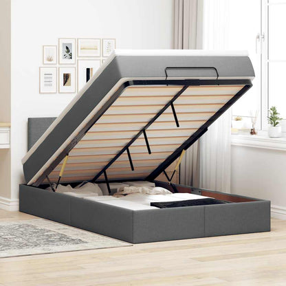 Pouf Letto con Materasso e LED Grigio Scuro 120x190 cm Tessuto