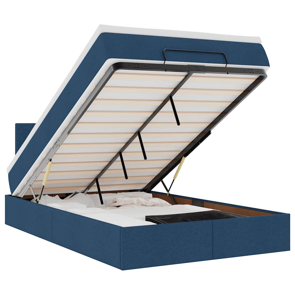 Pouf Letto con Materasso e LED Blu 120x190cm in Tessuto