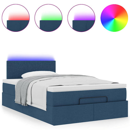 Pouf Letto con Materasso e LED Blu 120x190cm in Tessuto