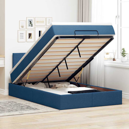 Pouf Letto con Materasso e LED Blu 120x190cm in Tessuto
