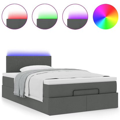 Pouf Letto con Materasso e LED Grigio Scuro 120x200 cm Tessuto