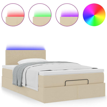 Struttura Letto Pouf con Materasso Crema 120x200 cm in Tessuto