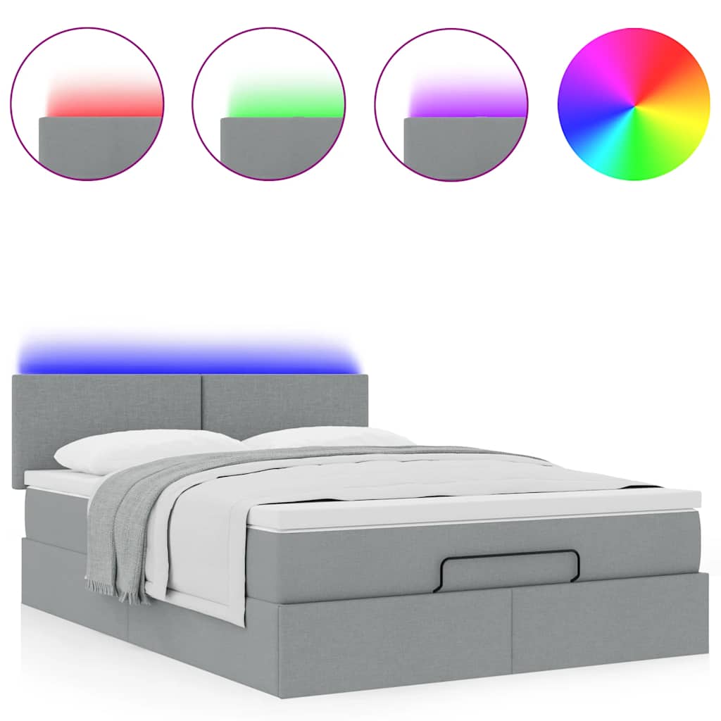Pouf Letto con Materasso e LED Grigio Chiaro 140x190 cm