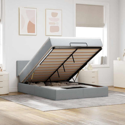 Pouf Letto con Materasso e LED Grigio Chiaro 140x190 cm