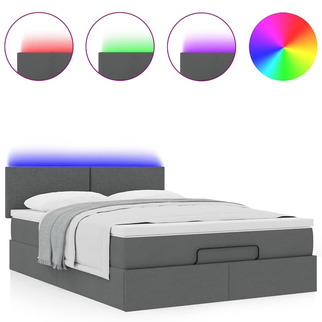 Pouf Letto con Materasso e LED Grigio Scuro 140x190 cm