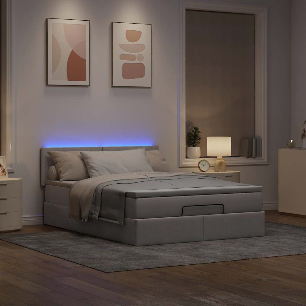 Pouf Letto con Materasso e LED Tortora 140x190 cm in Tessuto