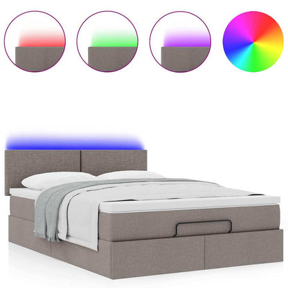 Pouf Letto con Materasso e LED Tortora 140x190 cm in Tessuto
