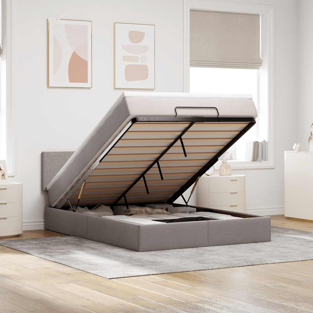 Pouf Letto con Materasso e LED Tortora 140x190 cm in Tessuto