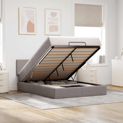Pouf Letto con Materasso e LED Tortora 140x190 cm in Tessuto