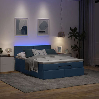 Pouf Letto con Materasso e LED Blu 140x190 cm