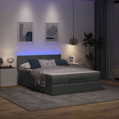 Pouf Letto con Materasso e LED Grigio Scuro 140x200 cm