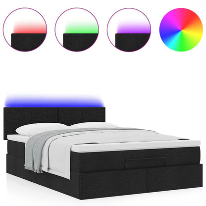 Pouf Letto con Materasso e LED Nero 140x200 cm in Tessuto