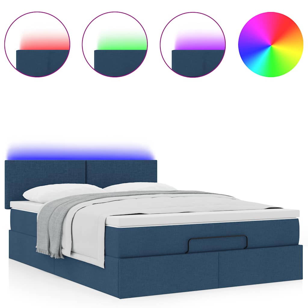 Struttura Letto Pouf con Materasso Blu 140x200cm in Tessuto