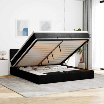 Struttura Letto Pouf con Materasso Nero 160x200 cm in Tessuto