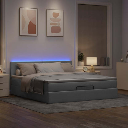 Pouf Letto con Materasso e LED Grigio Chiaro 180x200cm Tessuto