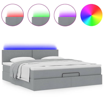 Pouf Letto con Materasso e LED Grigio Chiaro 180x200cm Tessuto