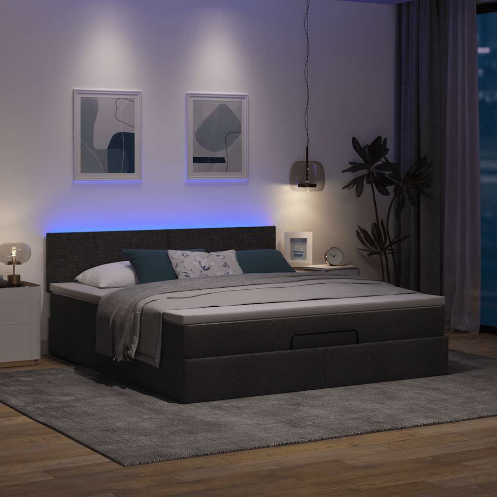 Pouf Letto con Materasso e LED Nero 180x200cm Tessuto
