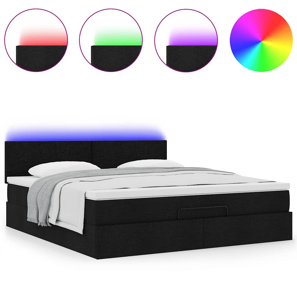 Pouf Letto con Materasso e LED Nero 180x200cm Tessuto