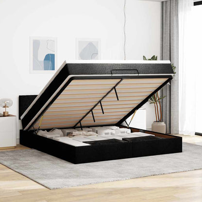 Pouf Letto con Materasso e LED Nero 180x200cm Tessuto