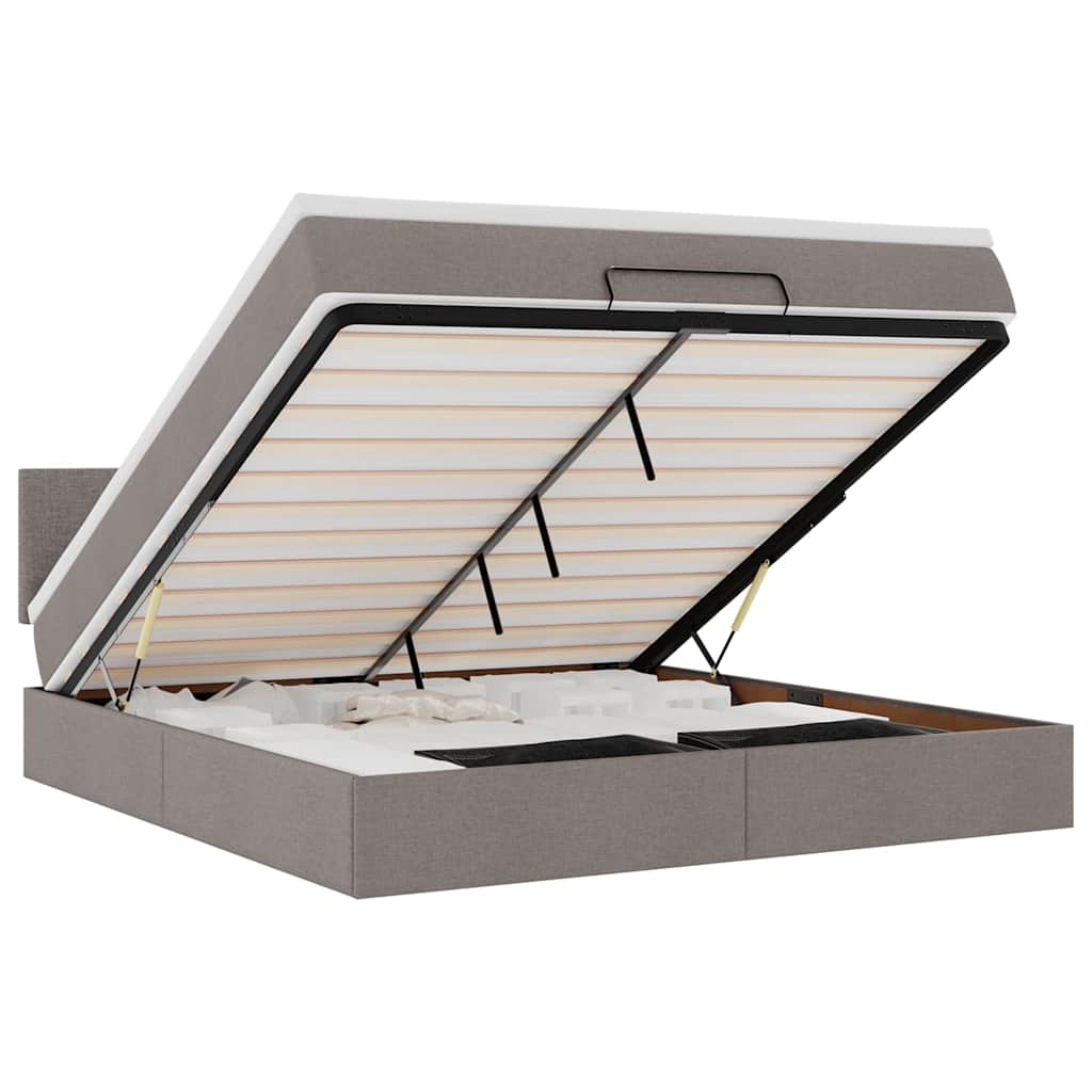 Pouf Letto con Materasso e LED Tortora 180x200cm in Tessuto