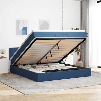 Pouf Letto con Materasso e LED Blu 180x200cm in Tessuto