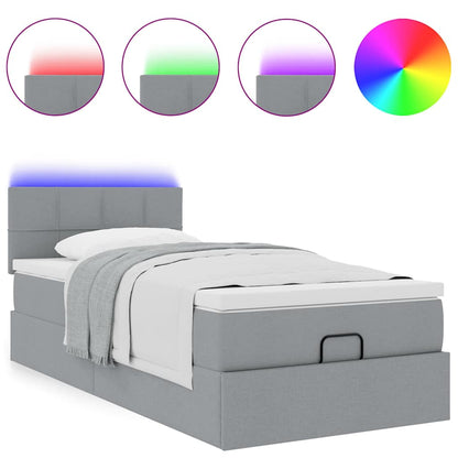 Pouf Letto con Materasso e LED Grigio Chiaro 80x200cm Tessuto