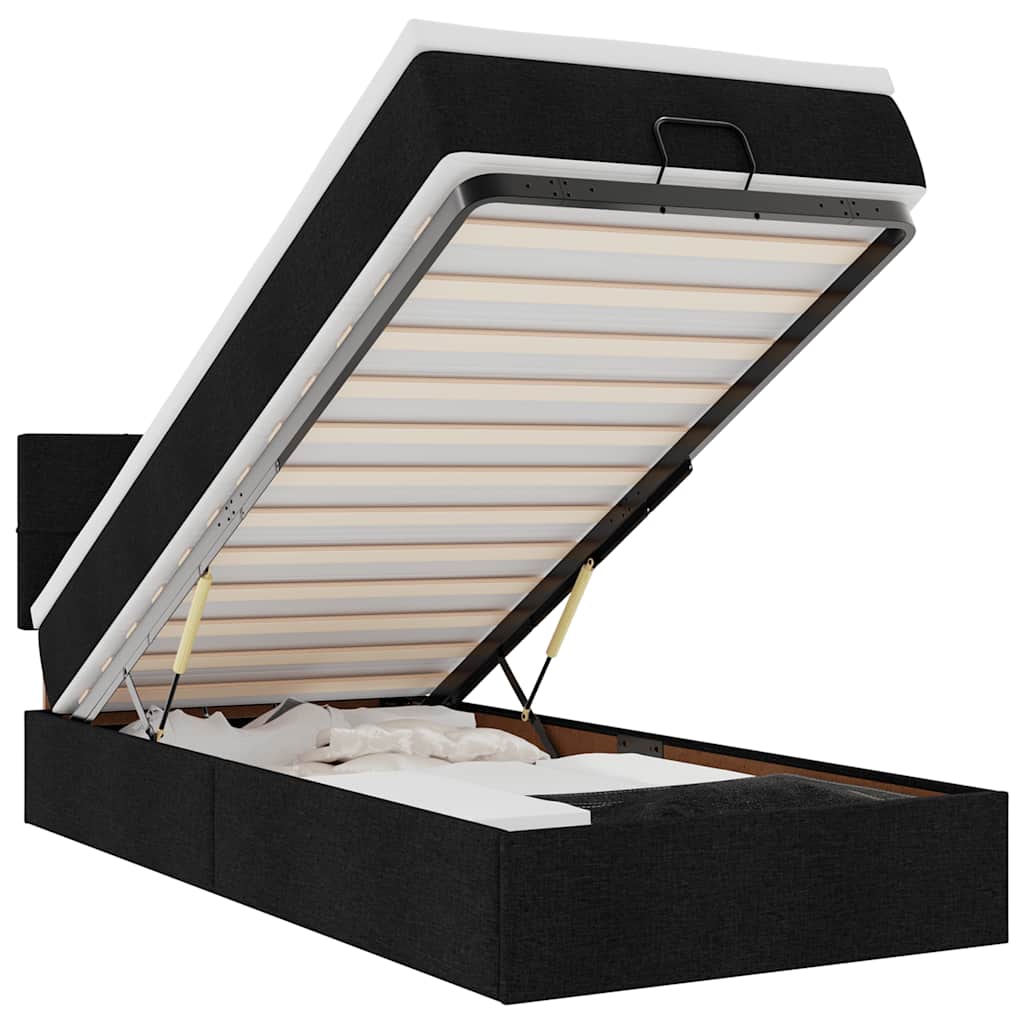 Pouf Letto con Materasso e LED Nero 80x200cm in Tessuto
