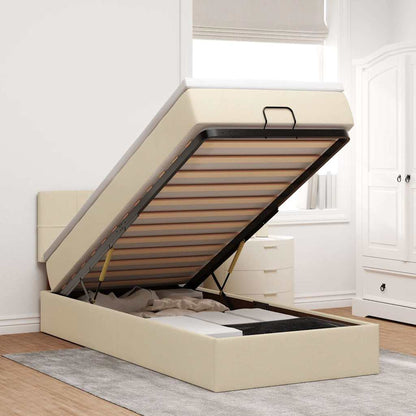Struttura Letto Pouf con Materasso Crema 90x190 cm in Tessuto