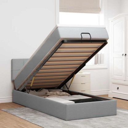 Pouf Letto con Materasso e LED Grigio Chiaro 90x200 cm Tessuto