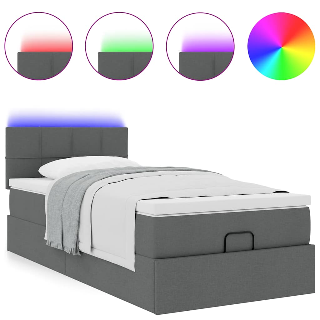 Pouf Letto con Materasso e LED Grigio Scuro 90x200 cm Tessuto