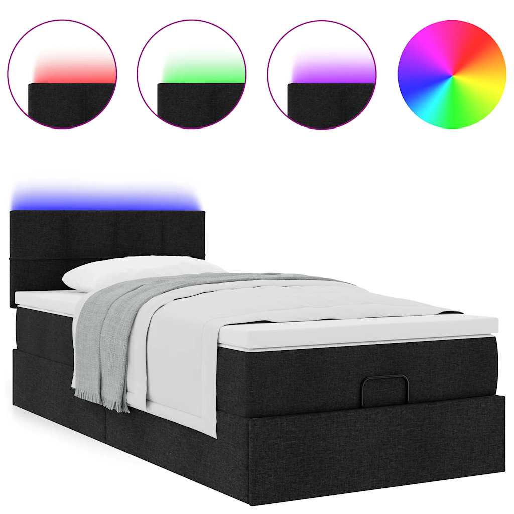Pouf Letto con Materasso Nero 90x200 cm in Tessuto