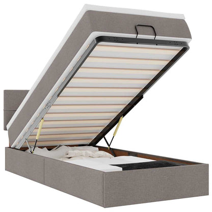 Pouf Letto con Materasso e LED Tortora 90x200 cm in Tessuto