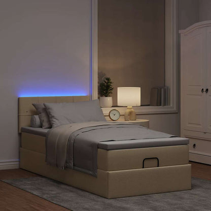 Pouf Letto con Materasso e LED Crema 90x200 cm in Tessuto