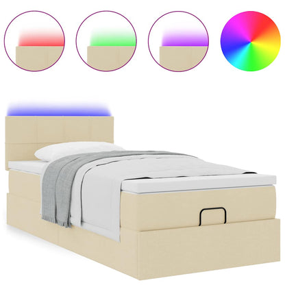 Pouf Letto con Materasso Crema 100x200 cm in Tessuto