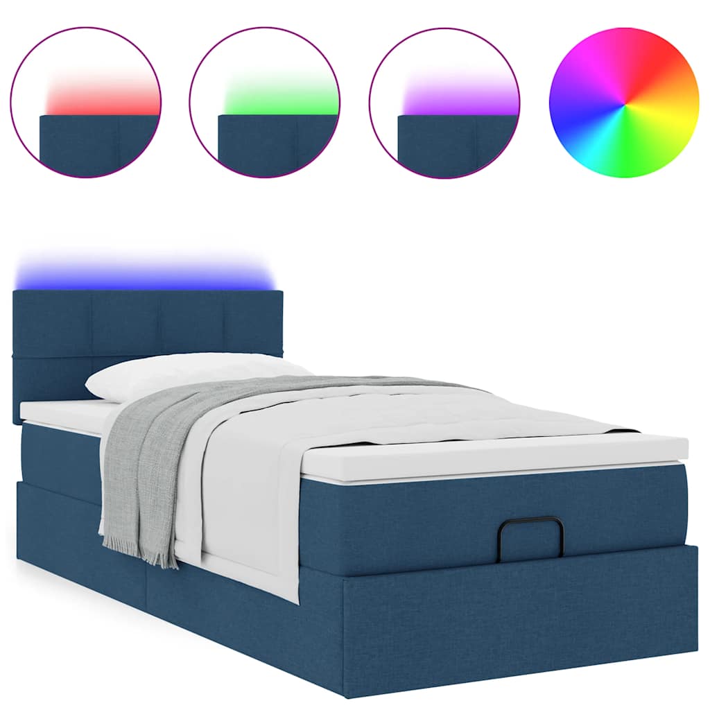 Pouf Letto con Materasso e LED Blu 100x200 cm in Tessuto